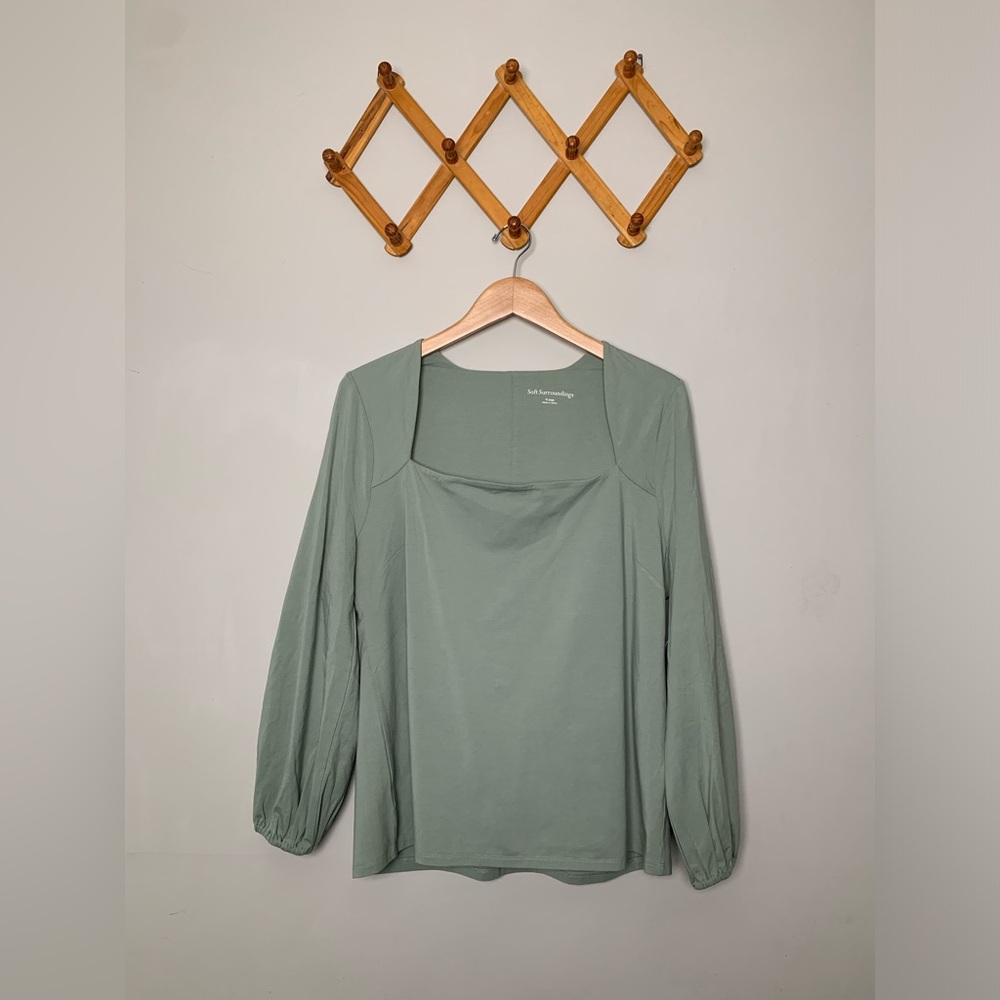 NWT Womens Soft Surroundings Maureen Sage Sprout Green Square Neck Top SZ XL